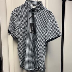 Theory Men's Short-Sleeve Geometric Button-Down Shirt in Black and White